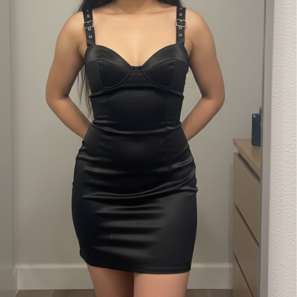 Windsor Black Satin Mini Dress